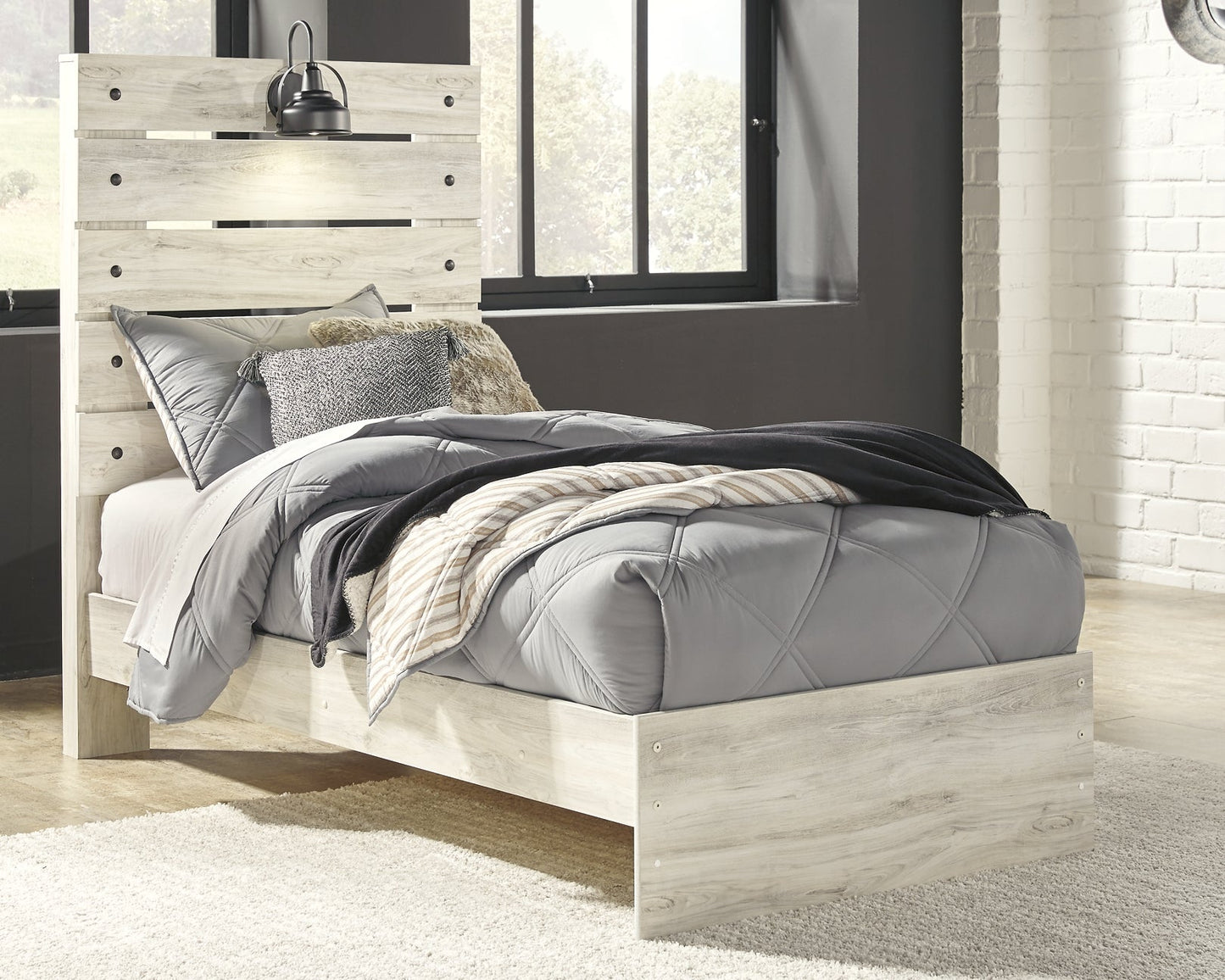 Cambeck Twin Panel Bed with Mirrored Dresser Smyrna Furniture Outlet