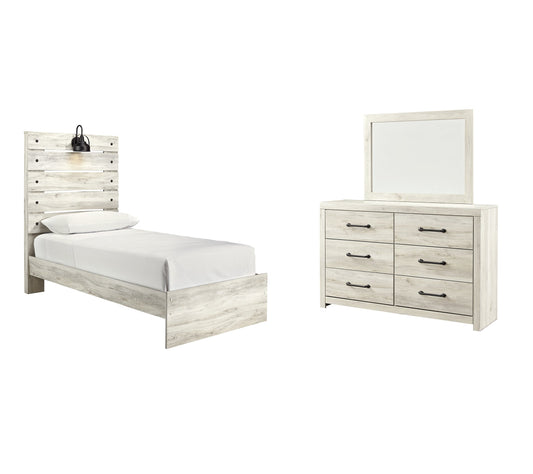 Cambeck Twin Panel Bed with Mirrored Dresser Smyrna Furniture Outlet