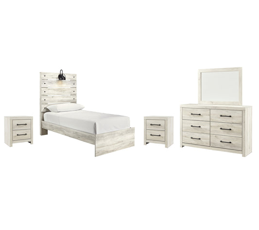 Cambeck Twin Panel Bed with Mirrored Dresser and 2 Nightstands Smyrna Furniture Outlet