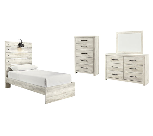Cambeck Twin Panel Bed with Mirrored Dresser and Chest Smyrna Furniture Outlet