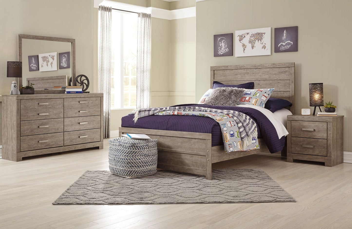 Culverbach Full Panel Bed with Mirrored Dresser and 2 Nightstands Smyrna Furniture Outlet