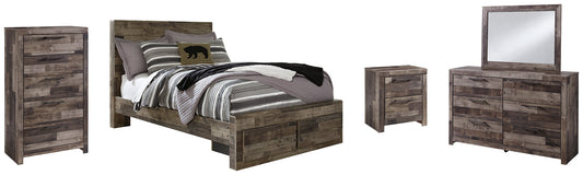 Derekson Full Panel Bed with 2 Storage Drawers with Mirrored Dresser, Chest and Nightstand Smyrna Furniture Outlet
