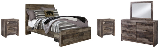 Derekson Full Panel Bed with 2 Storage Drawers with Mirrored Dresser and 2 Nightstands Smyrna Furniture Outlet