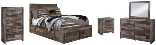 Derekson Full Panel Bed with 6 Storage Drawers with Mirrored Dresser, Chest and Nightstand Smyrna Furniture Outlet