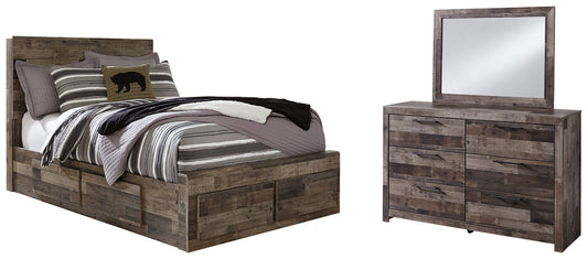 Derekson Full Panel Bed with 6 Storage Drawers with Mirrored Dresser Smyrna Furniture Outlet