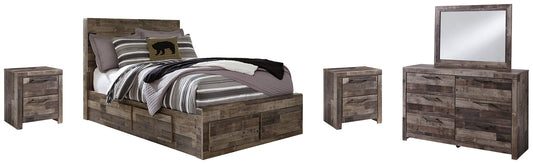 Derekson Full Panel Bed with 6 Storage Drawers with Mirrored Dresser and 2 Nightstands Smyrna Furniture Outlet