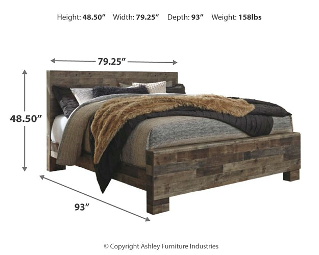 Derekson King Panel Bed with Mirrored Dresser Smyrna Furniture Outlet