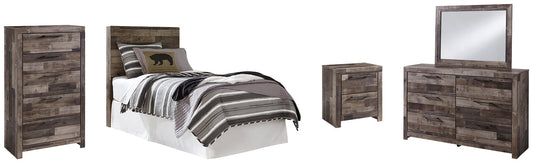 Derekson Twin Panel Headboard with Mirrored Dresser, Chest and Nightstand Smyrna Furniture Outlet