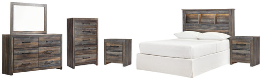 Drystan Full Bookcase Headboard with Mirrored Dresser, Chest and 2 Nightstands Smyrna Furniture Outlet