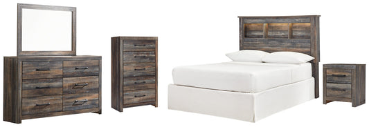 Drystan Full Bookcase Headboard with Mirrored Dresser, Chest and Nightstand Smyrna Furniture Outlet