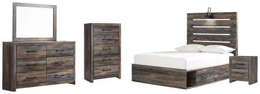 Drystan Full Panel Bed with 4 Storage Drawers with Mirrored Dresser, Chest and Nightstand Smyrna Furniture Outlet