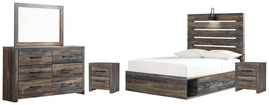 Drystan Full Panel Bed with 4 Storage Drawers with Mirrored Dresser and 2 Nightstands Smyrna Furniture Outlet