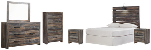 Drystan Full Panel Headboard with Mirrored Dresser, Chest and 2 Nightstands Smyrna Furniture Outlet