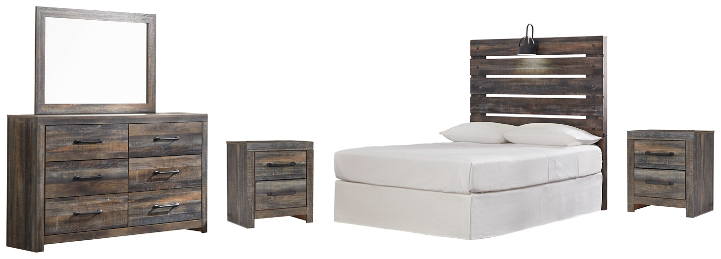 Drystan Full Panel Headboard with Mirrored Dresser and 2 Nightstands Smyrna Furniture Outlet