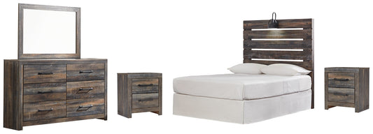 Drystan Full Panel Headboard with Mirrored Dresser and 2 Nightstands Smyrna Furniture Outlet