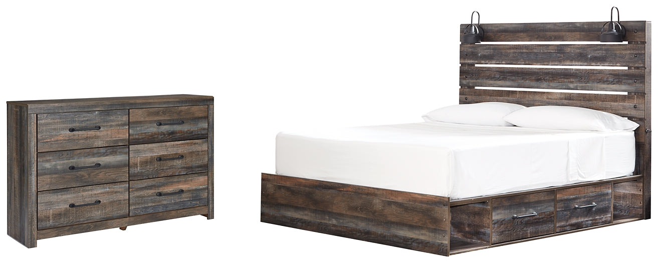 Drystan King Panel Bed with 2 Storage Drawers with Dresser Smyrna Furniture Outlet