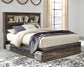 Drystan Queen Bookcase Bed with 4 Storage Drawers with Mirrored Dresser, Chest and Nightstand Smyrna Furniture Outlet