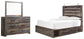 Drystan Queen Panel Bed with 2 Storage Drawers with Mirrored Dresser Smyrna Furniture Outlet