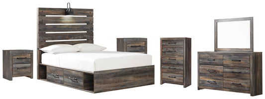 Drystan Twin Panel Bed with 2 Storage Drawers with Mirrored Dresser, Chest and 2 Nightstands Smyrna Furniture Outlet