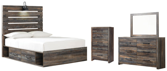 Drystan Twin Panel Bed with 2 Storage Drawers with Mirrored Dresser and Chest Smyrna Furniture Outlet