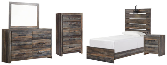 Drystan Twin Panel Bed with Mirrored Dresser, Chest and Nightstand Smyrna Furniture Outlet