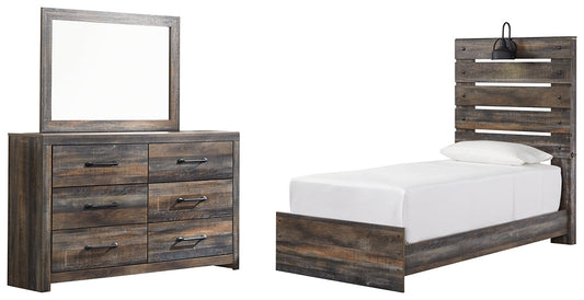 Drystan Twin Panel Bed with Mirrored Dresser Smyrna Furniture Outlet