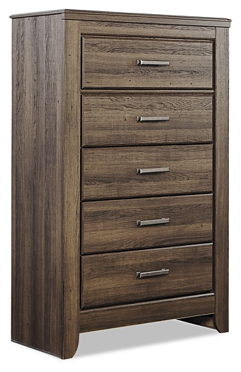 Juararo King Panel Bed with Mirrored Dresser, Chest and Nightstand Smyrna Furniture Outlet