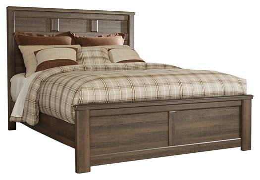 Juararo King Panel Bed with Mirrored Dresser, Chest and Nightstand Smyrna Furniture Outlet