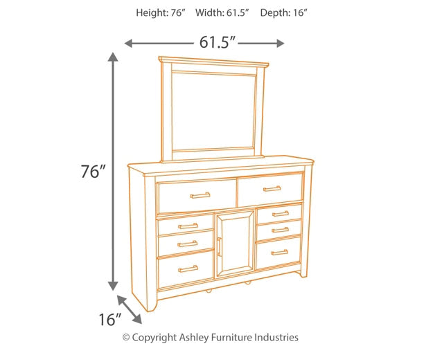 Juararo King Poster Bed with Mirrored Dresser Smyrna Furniture Outlet