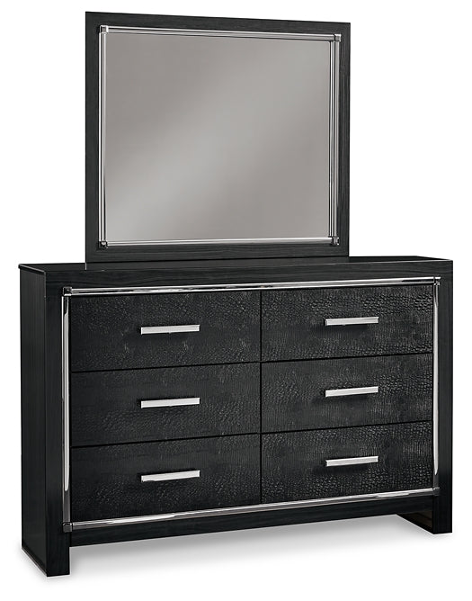 Kaydell Queen/Full Upholstered Panel Headboard with Mirrored Dresser and 2 Nightstands Smyrna Furniture Outlet