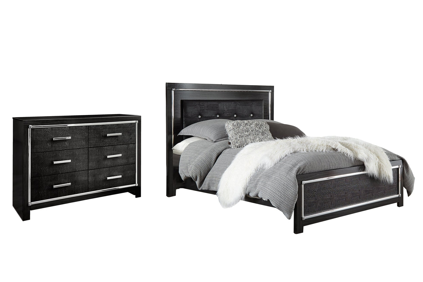 Kaydell Queen Upholstered Panel Bed with Dresser Smyrna Furniture Outlet