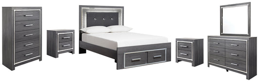 Lodanna Full Panel Bed with 2 Storage Drawers with Mirrored Dresser, Chest and 2 Nightstands Smyrna Furniture Outlet