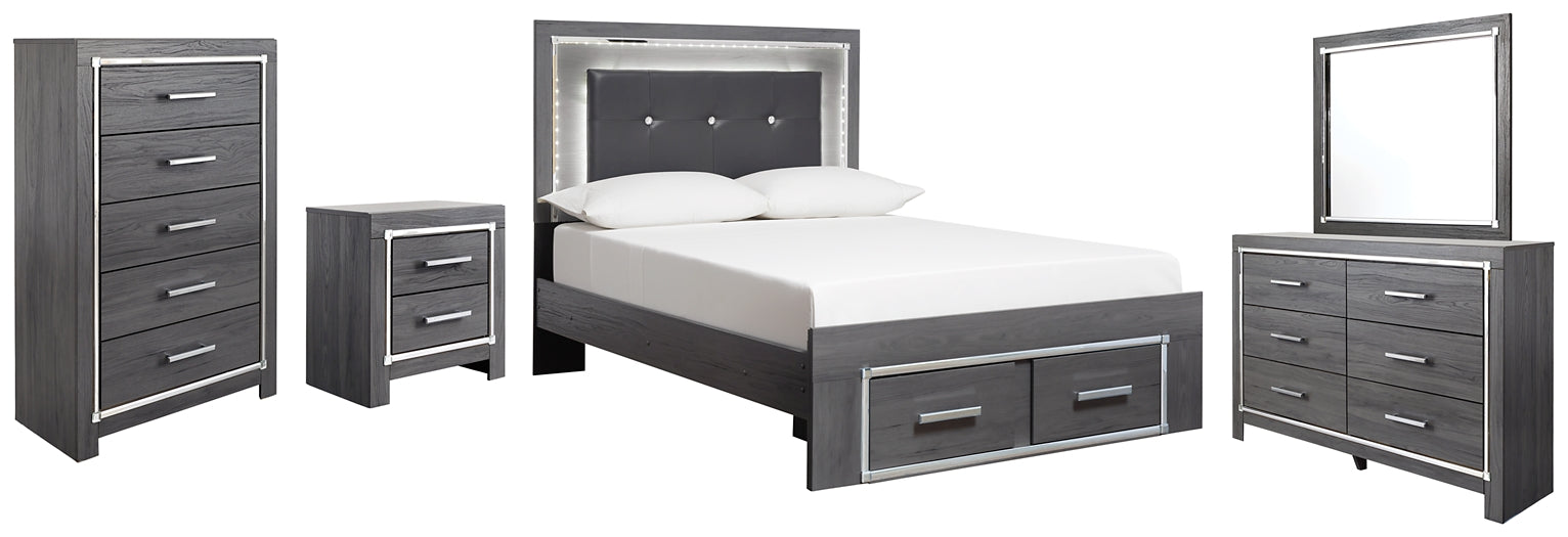 Lodanna Full Panel Bed with 2 Storage Drawers with Mirrored Dresser, Chest and Nightstand Smyrna Furniture Outlet