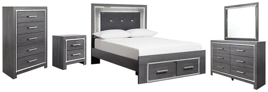 Lodanna Full Panel Bed with 2 Storage Drawers with Mirrored Dresser, Chest and Nightstand Smyrna Furniture Outlet