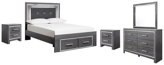 Lodanna Full Panel Bed with 2 Storage Drawers with Mirrored Dresser and 2 Nightstands Smyrna Furniture Outlet