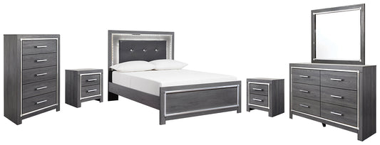 Lodanna Full Panel Bed with Mirrored Dresser, Chest and 2 Nightstands Smyrna Furniture Outlet