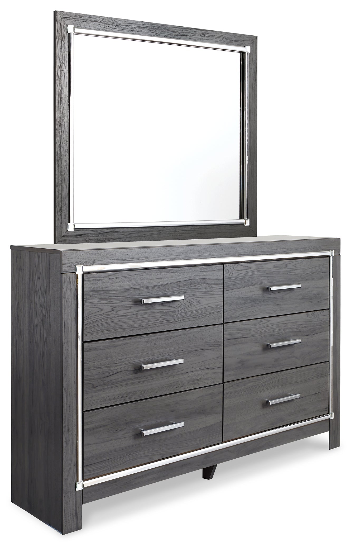 Lodanna Full Upholstered Panel Headboard with Mirrored Dresser and 2 Nightstands Smyrna Furniture Outlet