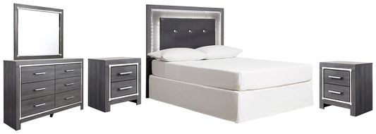 Lodanna Full Upholstered Panel Headboard with Mirrored Dresser and 2 Nightstands Smyrna Furniture Outlet