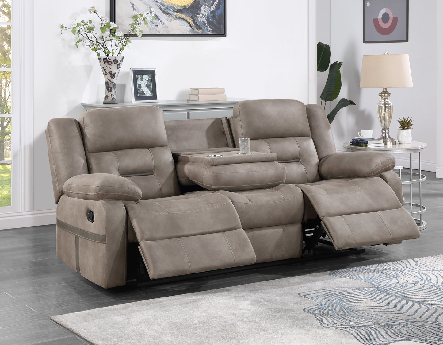 Abilene Manual Reclining Sofa with Drop-Down Console, Tan