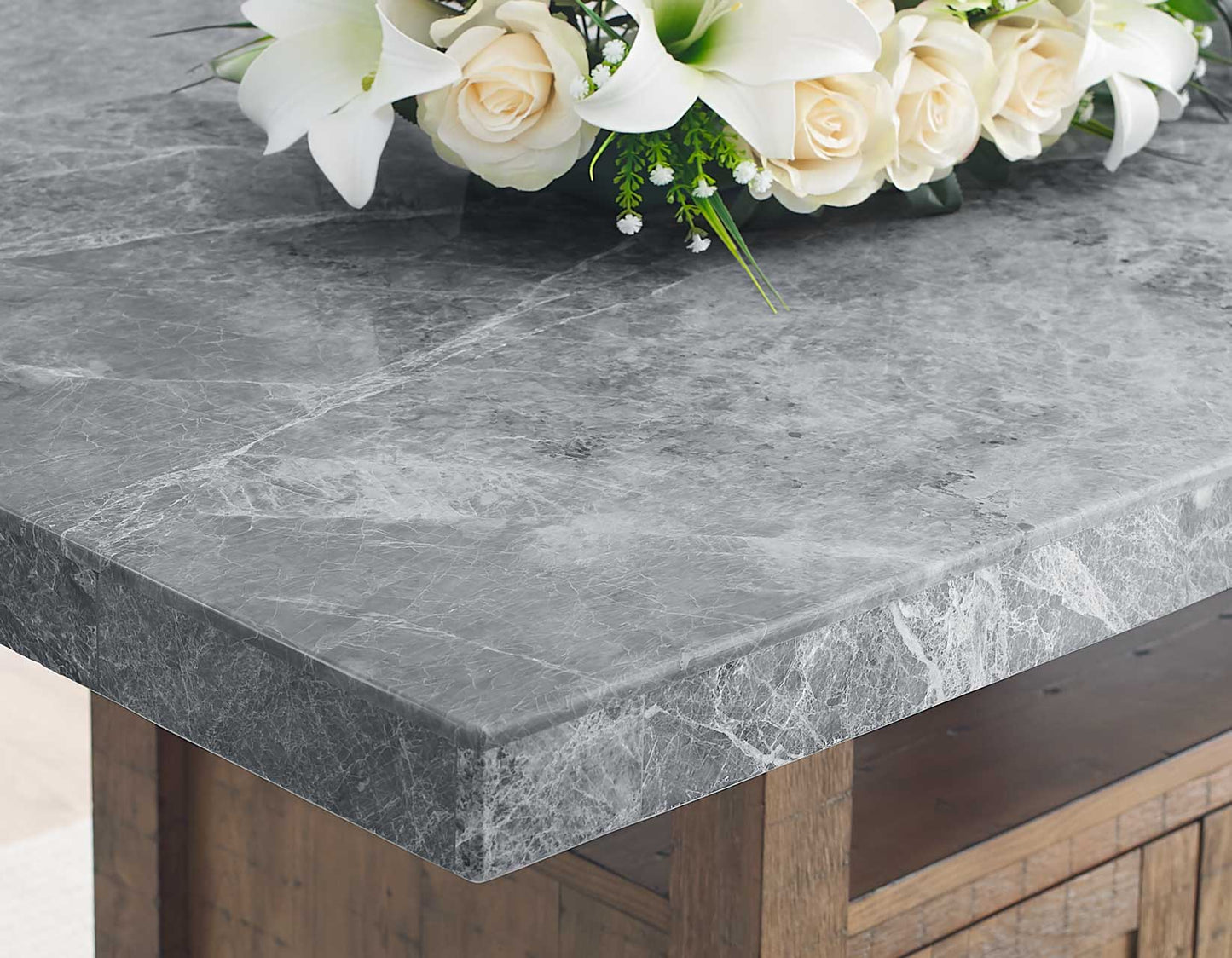 Grayson 60-inch Gray Marble Top Counter Storage Table