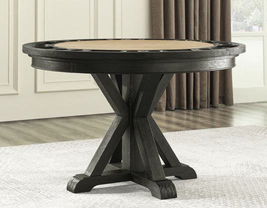 Rylie 48-inch Round Dining Table with Folding Game Top, Black Finish