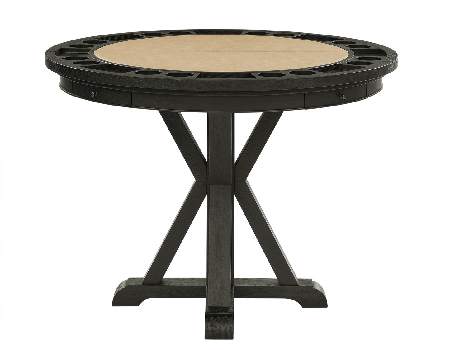 Rylie 48-inch Round Counter Dining Table with 4 Drawers and Game Top, Black Finish