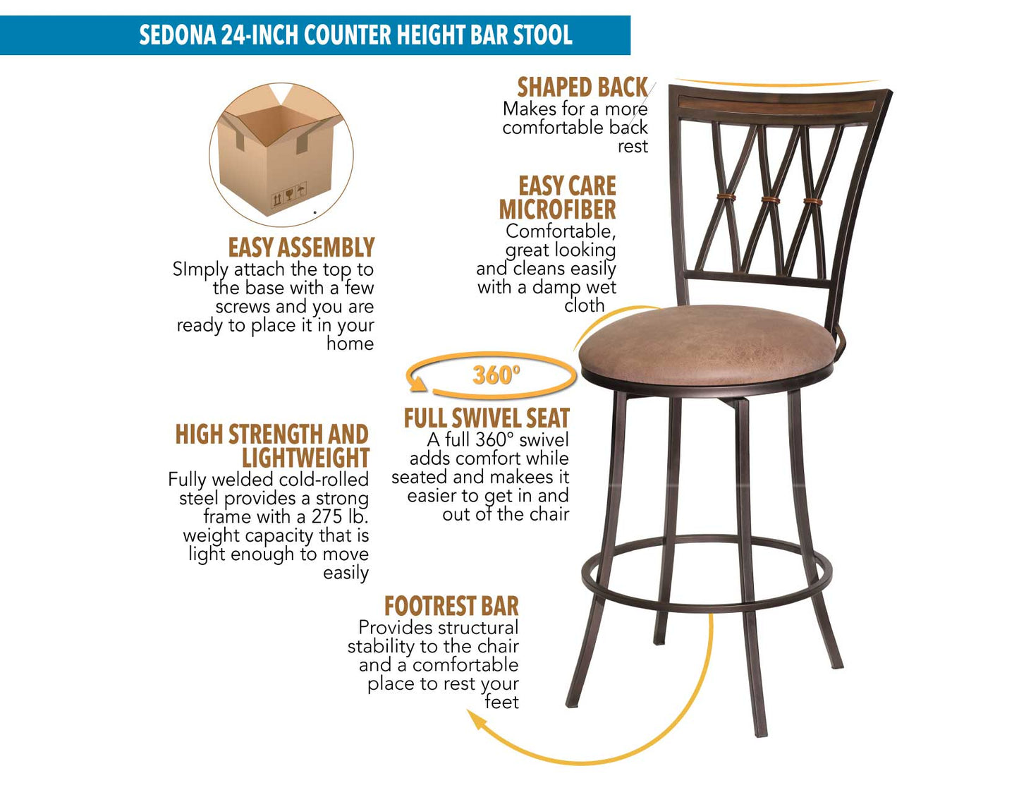 Sedona 30″ Bar Stool, Swivel